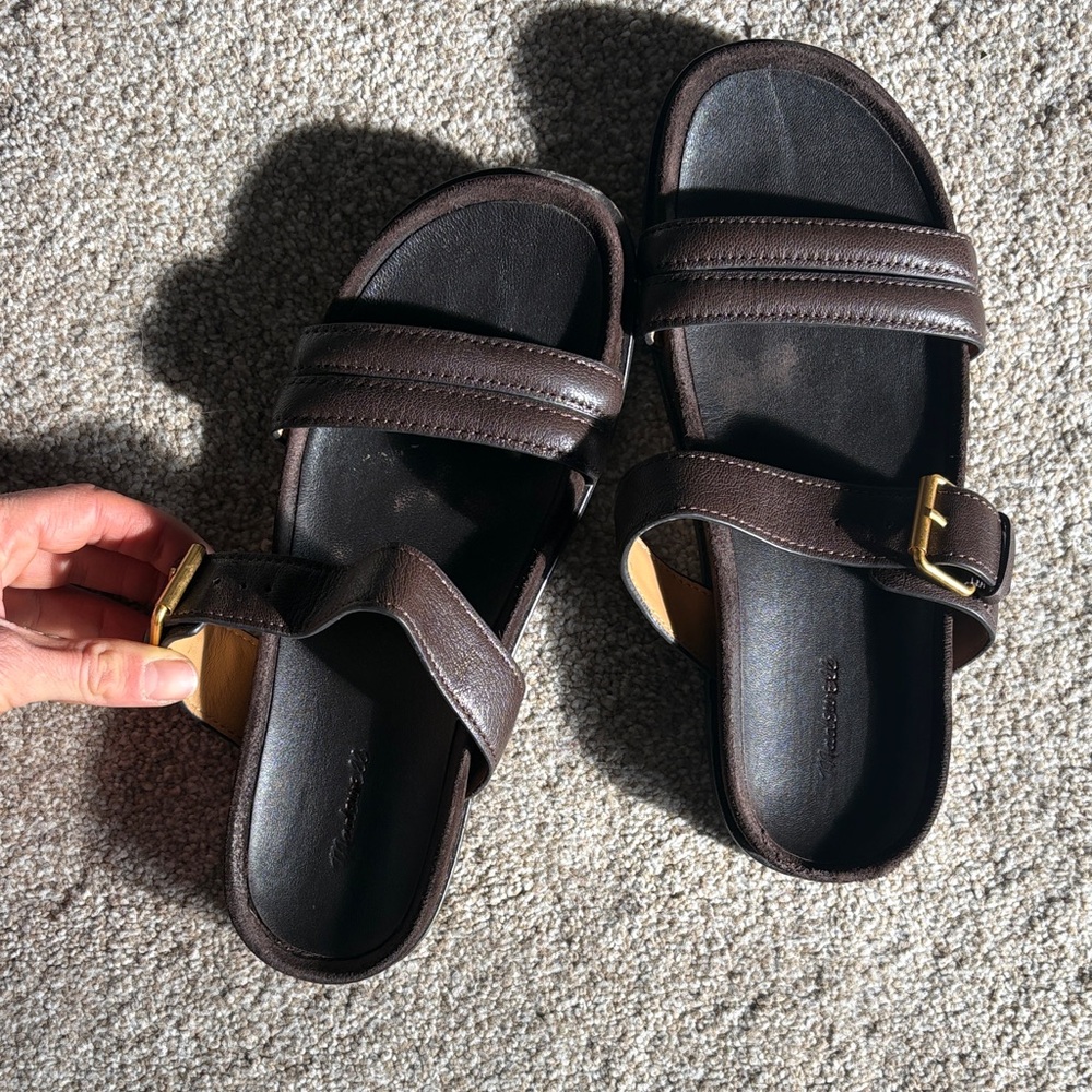 Madewell Brown Leather Buckle Slide Sandals View 2